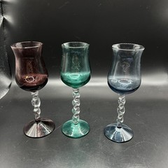 Vintage Hand-Blown Twisted Stem Cordial glasses Set Purple Green & Blue MCM