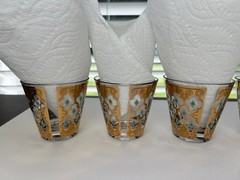 6 VINTAGE MCM CULVER SEVILLE 22K GOLD DIAMOND TURQUOISE LOWBALL WHISKEY GLASSES