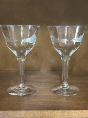 Etched Love Birds Glasses Wine Cordial Aperitif S/2 RARE Vintage Wedding