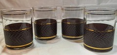 MCM Culver Alligator 22k Gold Trim Set Of 4 Double RocGlasses 1960s Barware VTG