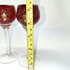 Vintage Pair Of Red Bohemian Twisted Stem Grapes & Leaves 24k Gold Trim Glasses