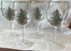 Spode Vintage Christmas Tree Stemmed Wine Glasses 13 Oz – Set Of 4