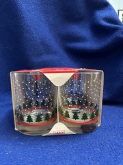 🎄Vintage Libbey Christmas Tree Falling Snow Double Old Fashioned Set of 4 BOX