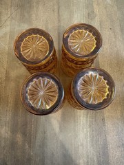 Indiana Glass Colony Park Lane Juice Glasses (4) Amber Gold Starburst MCM Retro