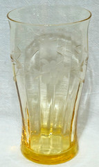 VTG Yellow Depression Glass Floral Etched Optic Panel Tumblers – Set of 2