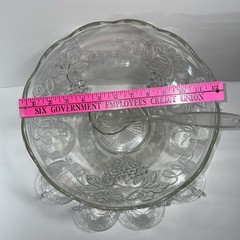 Vintage Anchor Hocking Glass Punch Bowl Set Base Stand Ladle Cups – Grapevine