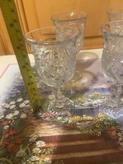 Antique EAPG Indiana Glass Daisy & Button Narcissus Goblets Hex Foot Set 5 c1910