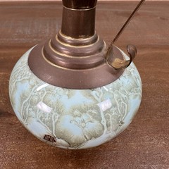 Vintage Delft Brass Marbled Robin Blue & Gold Hand Painted Pitcher Vase Holland