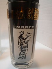 Set 7 Gilt White MCM Glasses 1960s Greek Musician Theme Highball 12 oz Drinkware