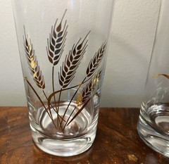 Vintage MCM Set Of 3 Homer Laughlin 22k Golden Wheat Pattern 12 oz Glasses 5.5in