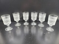 6 Anchor Hocking Wexford Claret Wine Glasses Set Vintage Clear Cut Etch Bar Lot