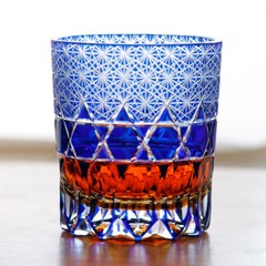 Hand Cut To Clear Blue 9oz Edo Kiriko Crystal Whiskey Glasses Gift Packing 1pc