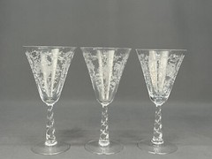 6 Fostoria MAYFLOWER 7 3/8” Water Goblets #6020 Stem Etched Cornucopia: MINT