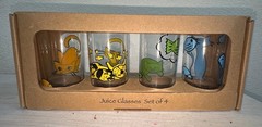 4 Vintage LIBBEY PRECIDIO 8oz Juice Glasses Cat Antics MCM Mid-Modern Decor NEW