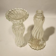 Vintage Avon Two Twisted White Frosted Glass Vase Opalique 7″x2″