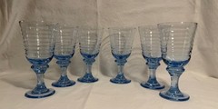 Set of 6 Vintage Blue Optic Swirl Stemmed Goblets Wine Water Glasses France 6…