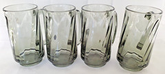 4 MCM Libbey Optic Swirl Smoke Glass Glasses Water Tea Beer Mugs With Handles.