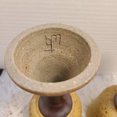 Vintage Studio Art Pottery Wine Goblets Chalices Speckled Brown Set Of 2 Signed