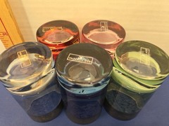 Set of 5 Interglass of Italy Multicolor Etched Tumbler Glasses w/ Silver Band