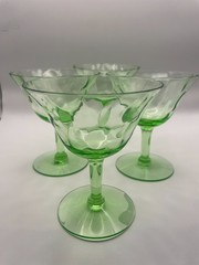 Antique Depression Uranium Coupe Champagne Stemmed Low Sherbert Glasses Lot of 4
