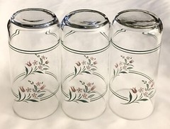 SET OF 3 VINTAGE CORELLE ROSEMARIE GLASS TUMBLERS 5-3/4″ TALL PINK TULIPS