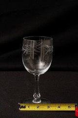 Red White Champagne Wine Etched Glass Clear Crystal Beveled Stem set 12 lot
