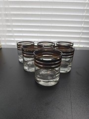 Vintage MCM Culver three Rim Gold Overlay Lowball, Highball Glasses and bucket