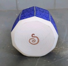 Handcrafted Pottery Tea Cup Blue Faceted Whiskey Sipper Small Planter Signed