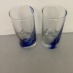 Vtg Highball Tumblers-Cobalt Blue Swirl – Set of 2-Hand Blown Art Glass 6”