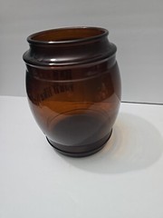 VTG SiestaWare Amber Glass Barrel Cookie Jar missing lid TRY IT-YOU’LL LIKE IT!