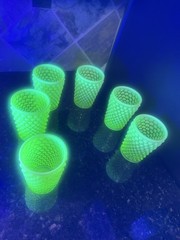Vintage Fenton Topaz Uranium Hobnail Opalescent Glass, Set Of 6 Tumbler Glasses