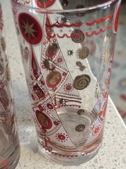 Set 2 Fred Press Signed MCM Atomic Christmas Tree Gold Red Highball Glasses Rare