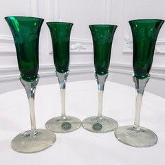 Lenox Holiday Gems Emerald Champagne Flutes Set 4 Crystal 7-1/2″ Tall