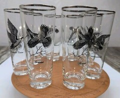 Sportsman Federal Glass Game Bird 12oz Tumblers Set of 8 Silver Top MCM Barware
