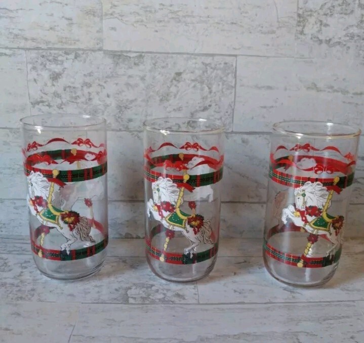 Vintage Libbey House of Lloyd Christmas theme Carousel Glasses (Set of 3)