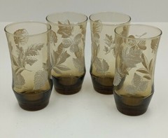 Vintage Libbey 12 Oz. Glass Tumblers Raised Leaves Pattern Set Of 4