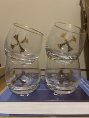 Bumbu Brand Rum Limited Edition Rocks Glasses Gold Crossbones and Rim Set Of 4