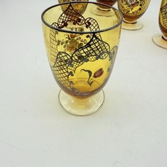 Beautiful Vintage Set of 4 Floral Wine Glasses And Decanter, Boho In Style