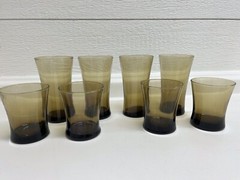 ANCHOR HOCKING Set of 8 Linden Mocha Glasses Smokey Brown Tapered MCM 4″ 6.5″