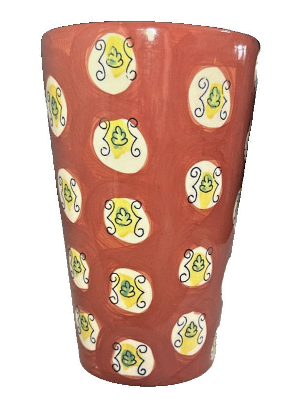 Lillian Vernon Hand Painted Floral Tumbler Mug Red Ceramic Thailand 12 oz