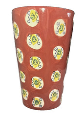Lillian Vernon Hand Painted Floral Tumbler Mug Red Ceramic Thailand 12 oz