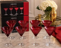Mikasa Cheers Ruby Martini Glasses 2 Complete 4-Piece Sets in Original Boxes