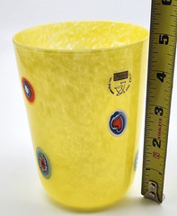 Murano Yellow Signed Glass w/Murrini Vase Il Vetro Dei Dogi Label Hand Blown