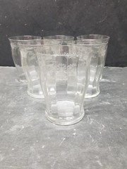 6 VTG FOSTORIA ETCHED WHEEL OPTIC PANEL TUMBLERS GLASSES 4″