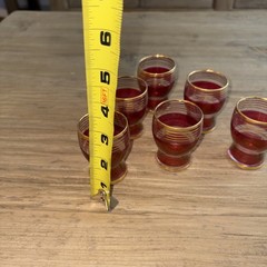 Vintage Set of 6 Cordial Liqueur Glasses 2.5 Inch Cranberry Pink Gold Gilt