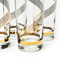Set of 7 VTG Culver or Libbey Highball Glasses 22K Gold Stripe Swirl MCM