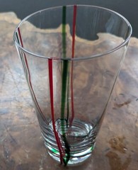 Vintage Clear Drinking Glasses With Green Red Stripes Hand Blown Set Of 9