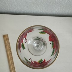 Crystal Hand Painted Poinsettias 1 Goblets w/Rhinestones & Gold Trim 9 1/2″