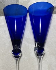 Czechoslovakia Bohemia Cobalt Blue& Clear Cocktail Glasses (2) Stemware Handmade