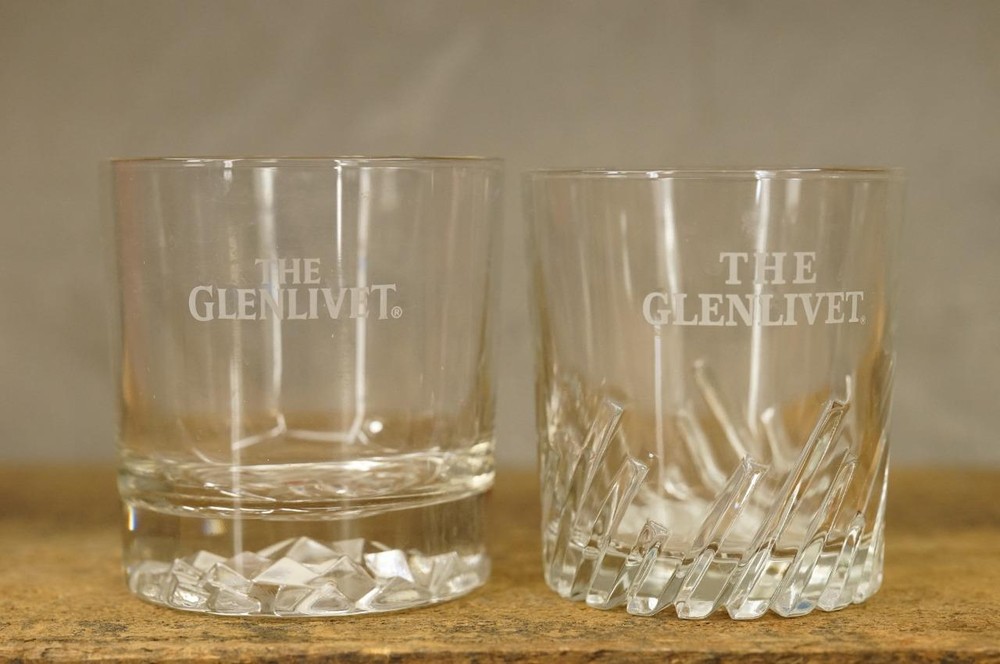 Variety Lot 2 The Glenlivet Clear Barware Rocks Glasses VonPok Cracked Ice Base